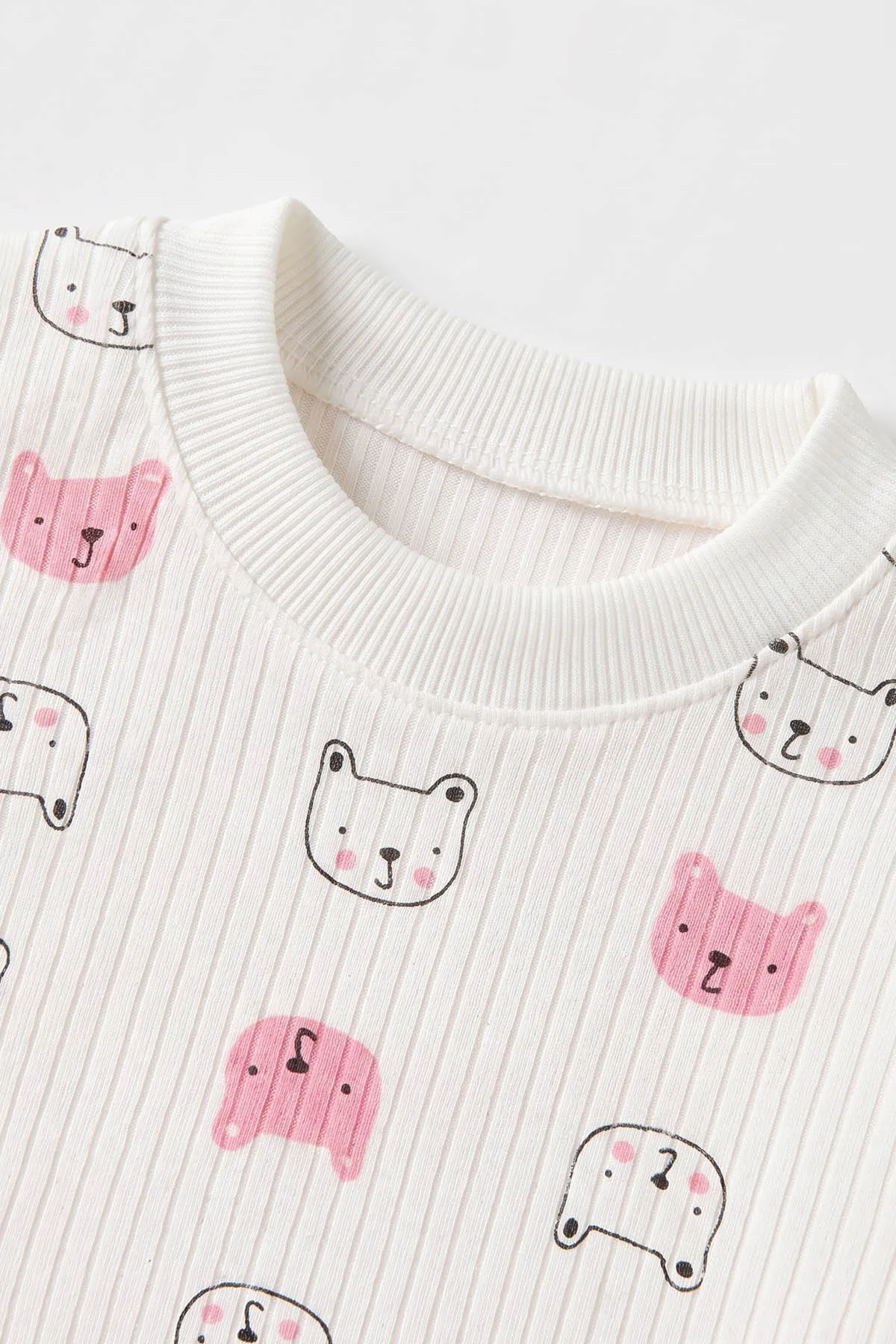 Pembe (1-3 Yaş) Kedi Desenli Raporlu Çocuk Pijama Takım 484712