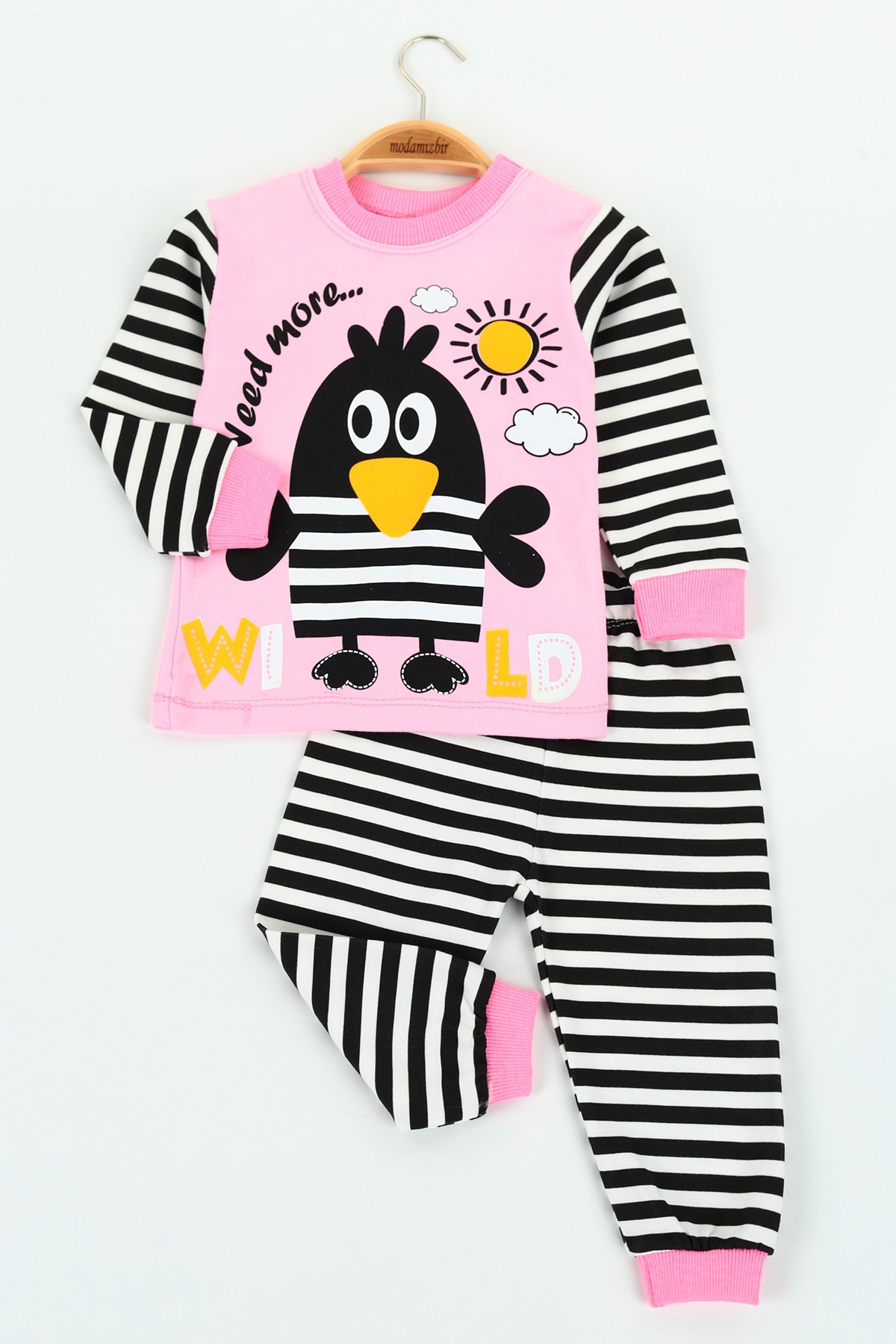Pembe (1-3 yaş) Kuş Baskılı Kız Çocuk Pijama Takımı 126913