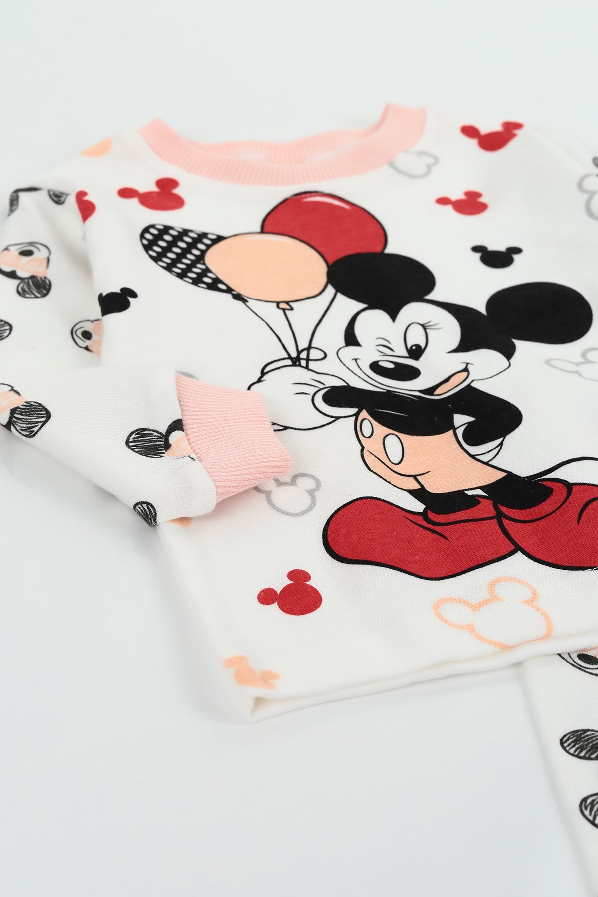 Pembe (1-3 Yaş) Mickey Baskılı Kız Çocuk Pijama Takımı 128965
