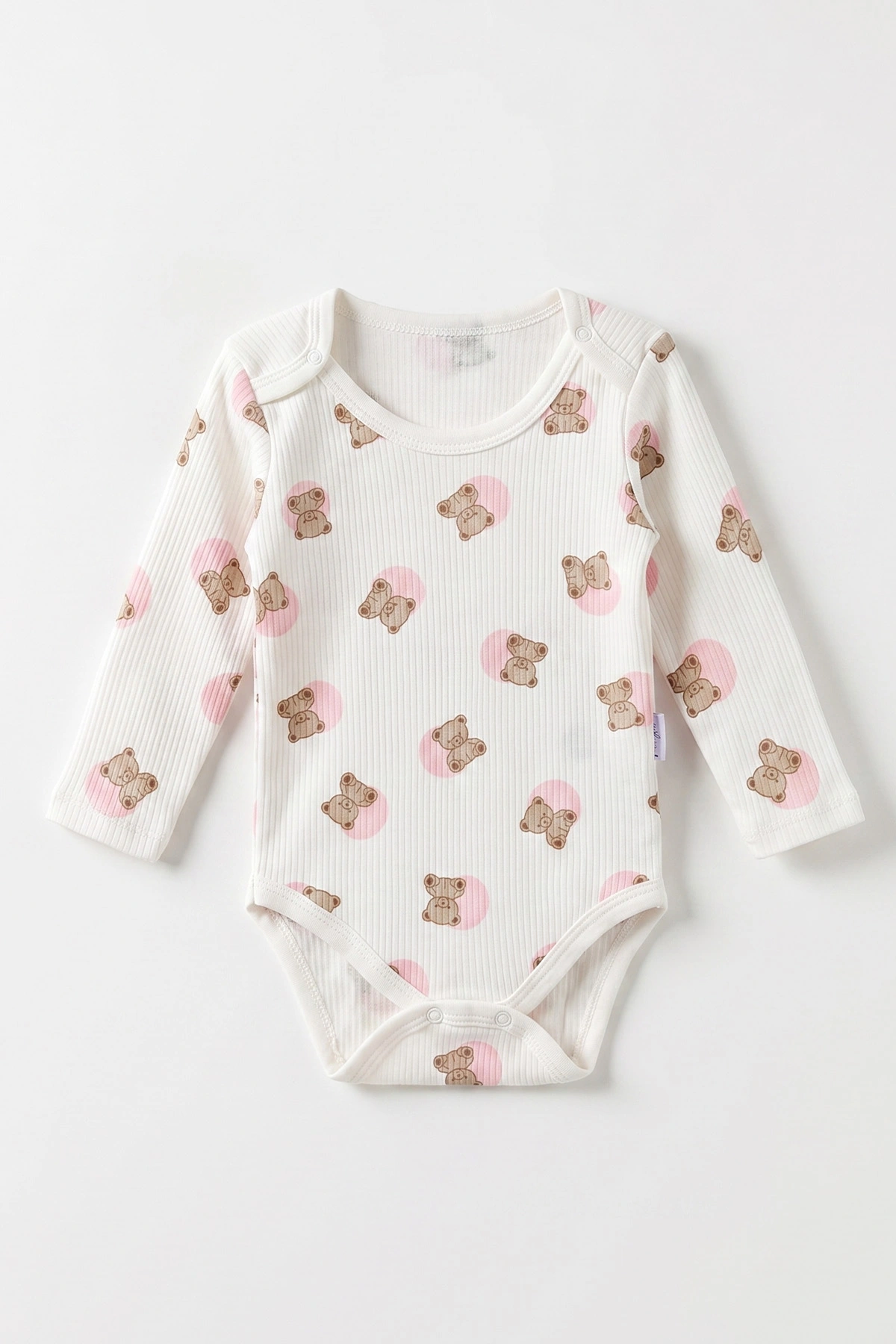 Pembe (1-3 Yaş) Puanlı Ayıcık  Baskılı   Uzun Kollu   Bebek & Çocuk Çıtçıtlı Badi 480324