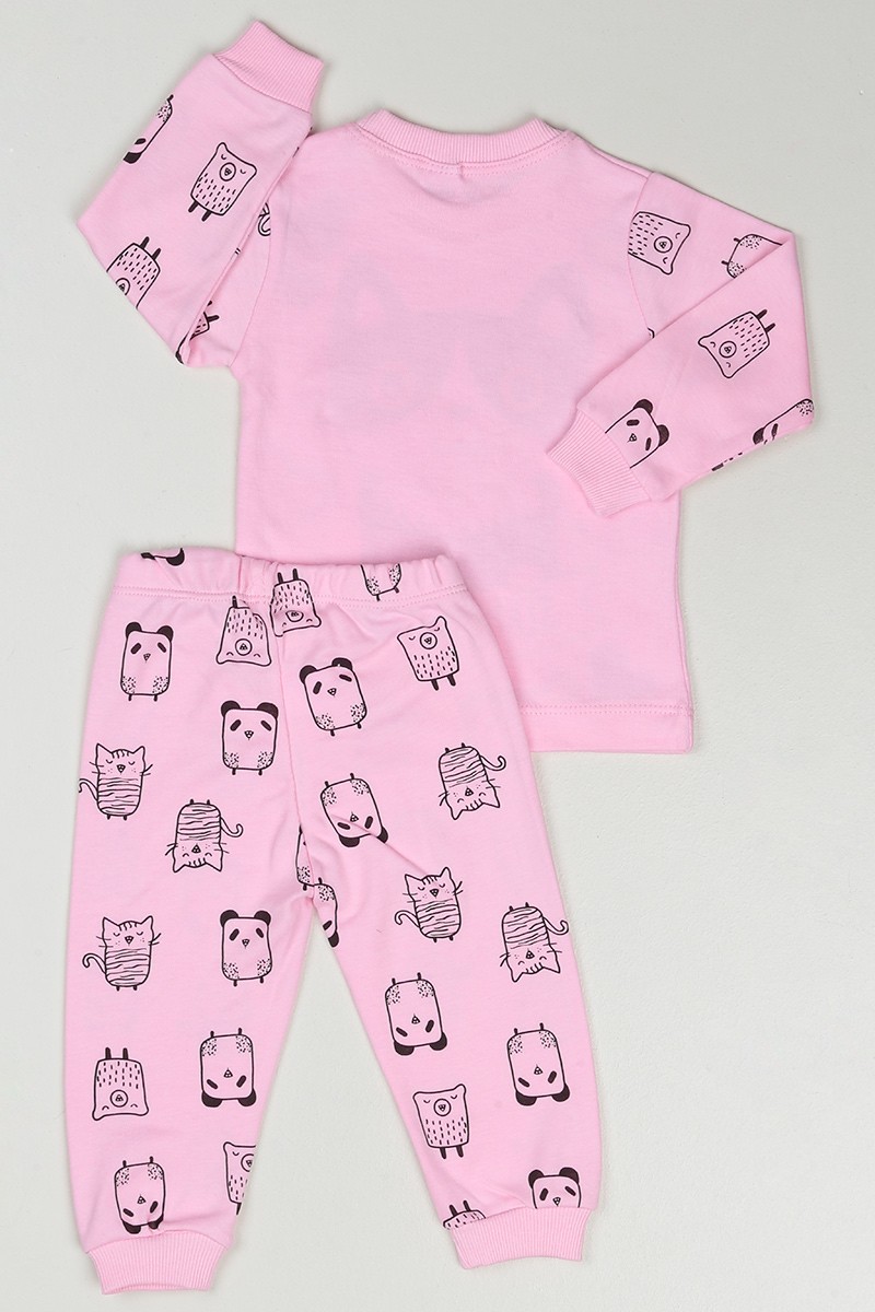Pembe (1-3 Yaş) Sevimli Kedi Baskılı Kız Çocuk Pijama Takım 88623