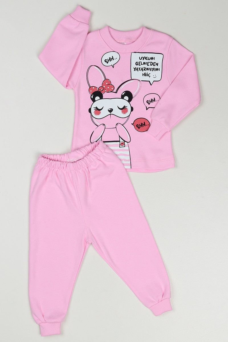 Pembe (1-3 Yaş) Şirin Yazılı Kız Çocuk Pijama Takımı 88635