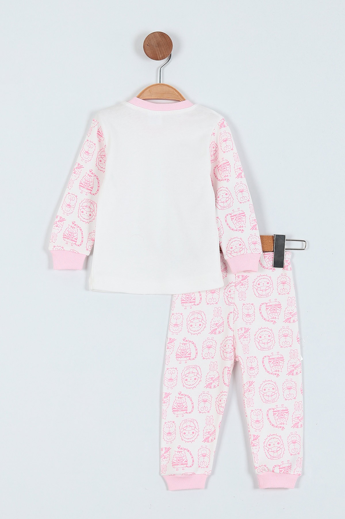 Pembe (1-3 Yaş) Tavşan Baskılı Kız Çocuk Pijama Takım 219642