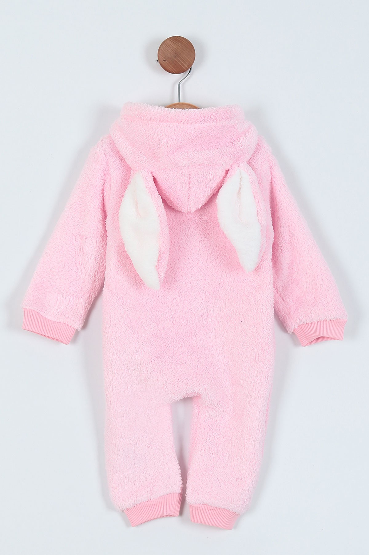 Pembe (1-3 Yaş) Tavşan Nakışlı Kapşonlu Welsoft Kız Bebe Tulum 217161