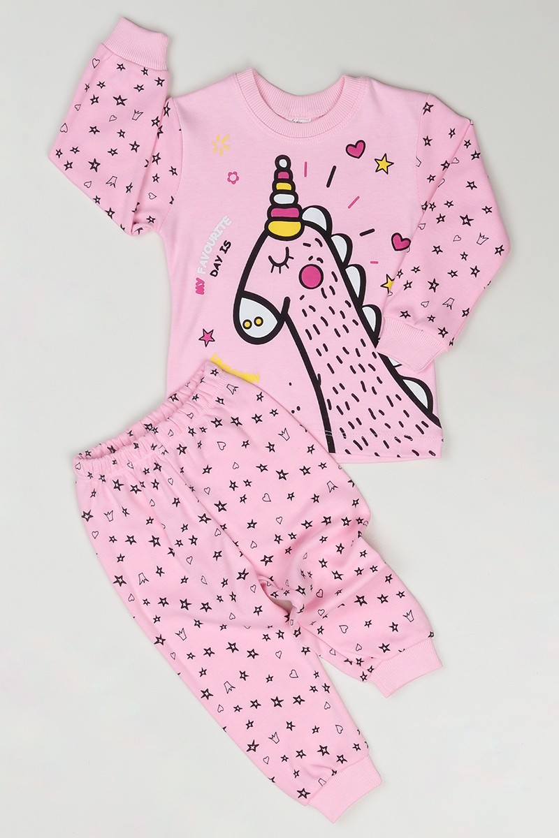 Pembe (1-3 Yaş) Unicorn Baskılı Kız Çocuk Pijama Takımı 84246