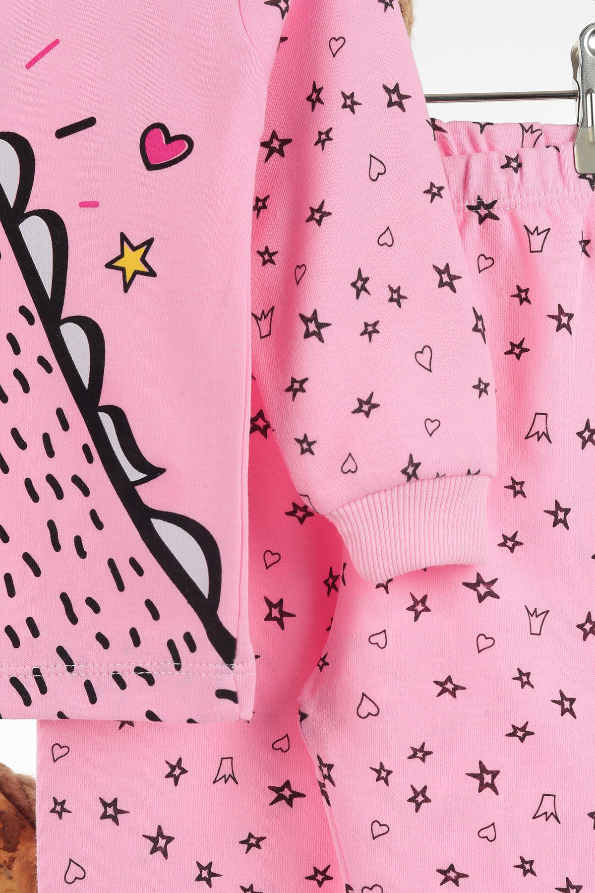 Pembe (1-3 Yaş) Yıldız Taçlı Baskılı Kız Çocuk Pijama Takım 137404