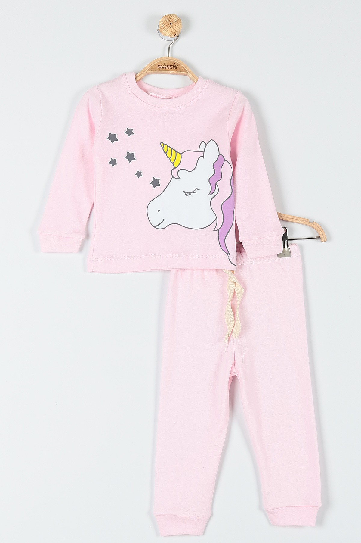Pembe (1-3 Yaş) Yıldızlı At Baskılı Kız Bebe Pijama Takım 181904