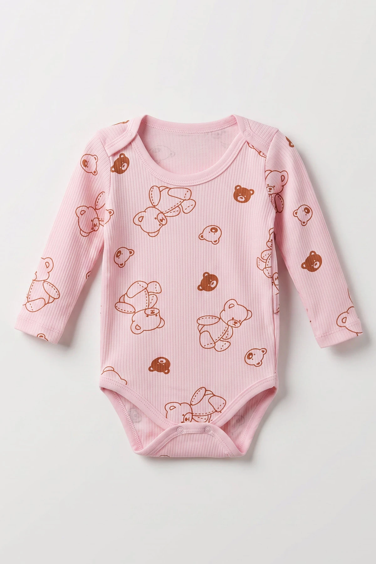 Pembe (1-3 Yaş)Ayıcık  Baskılı Uzun Kollu Raporlu Bebek & Çocuk Çıtçıtlı Badi 480300