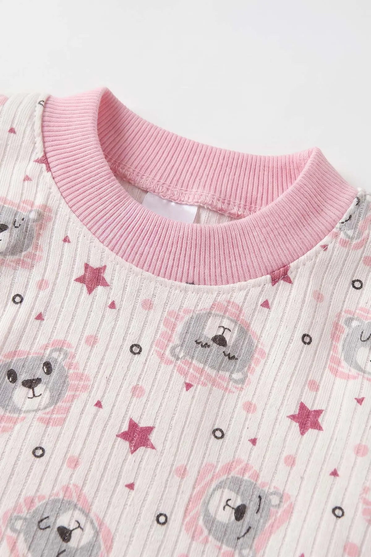 Pembe (1-3 Yaş)Ayıcık Desenli Çocuk Raporlu Pijama Takımı 477379
