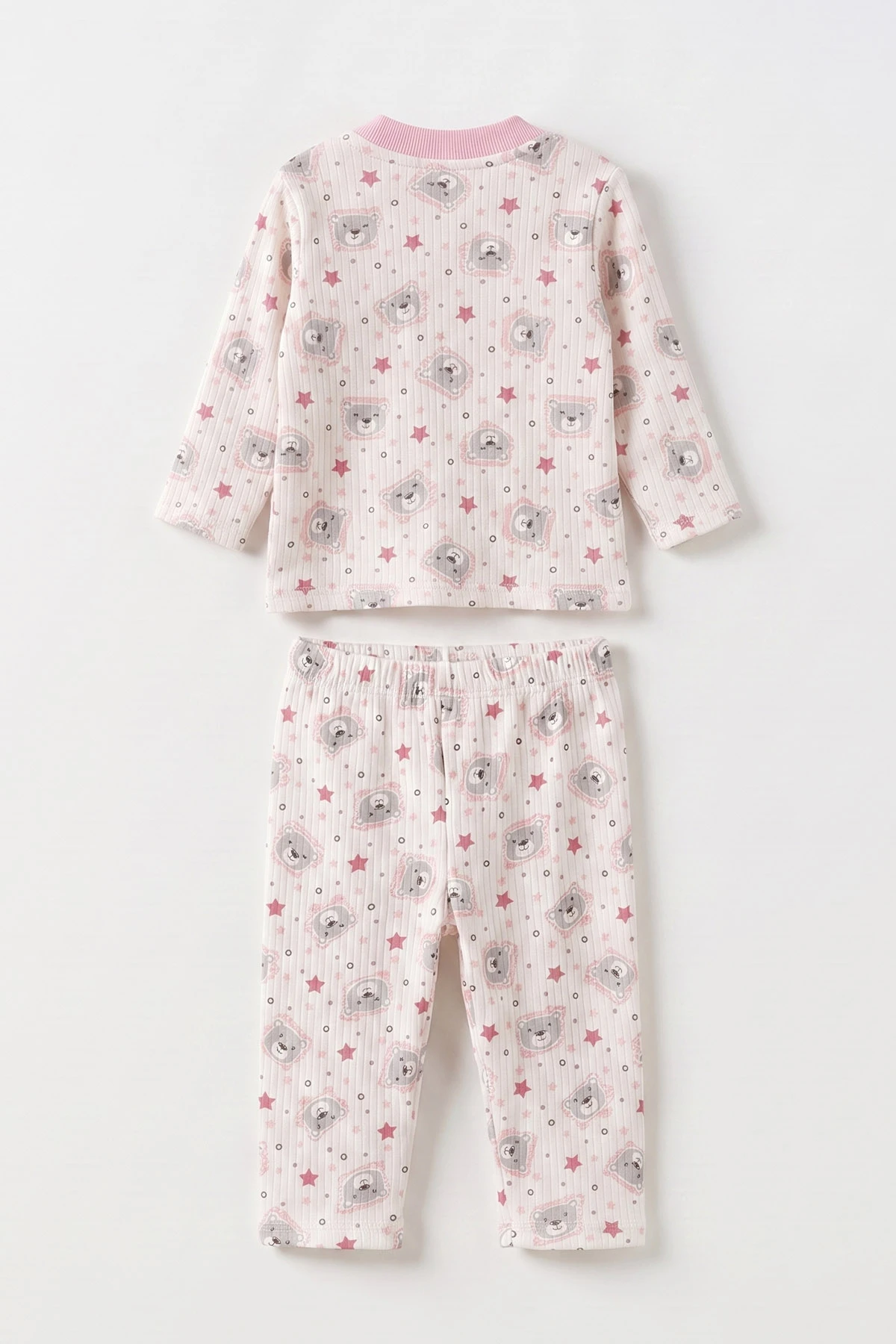 Pembe (1-3 Yaş)Ayıcık Desenli Çocuk Raporlu Pijama Takımı 477379