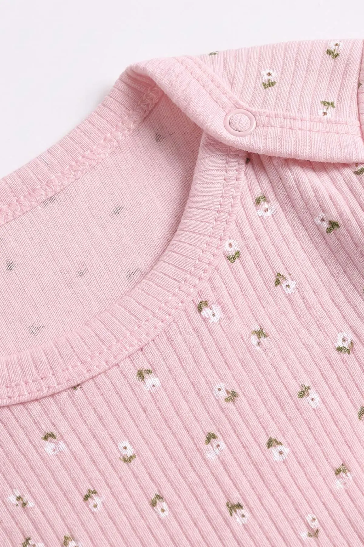 Pembe (1-3 Yaş)Çiçek Baskılı Uzun Kollu Kız Bebek & Çocuk Çıtçıtlı Badi 480289