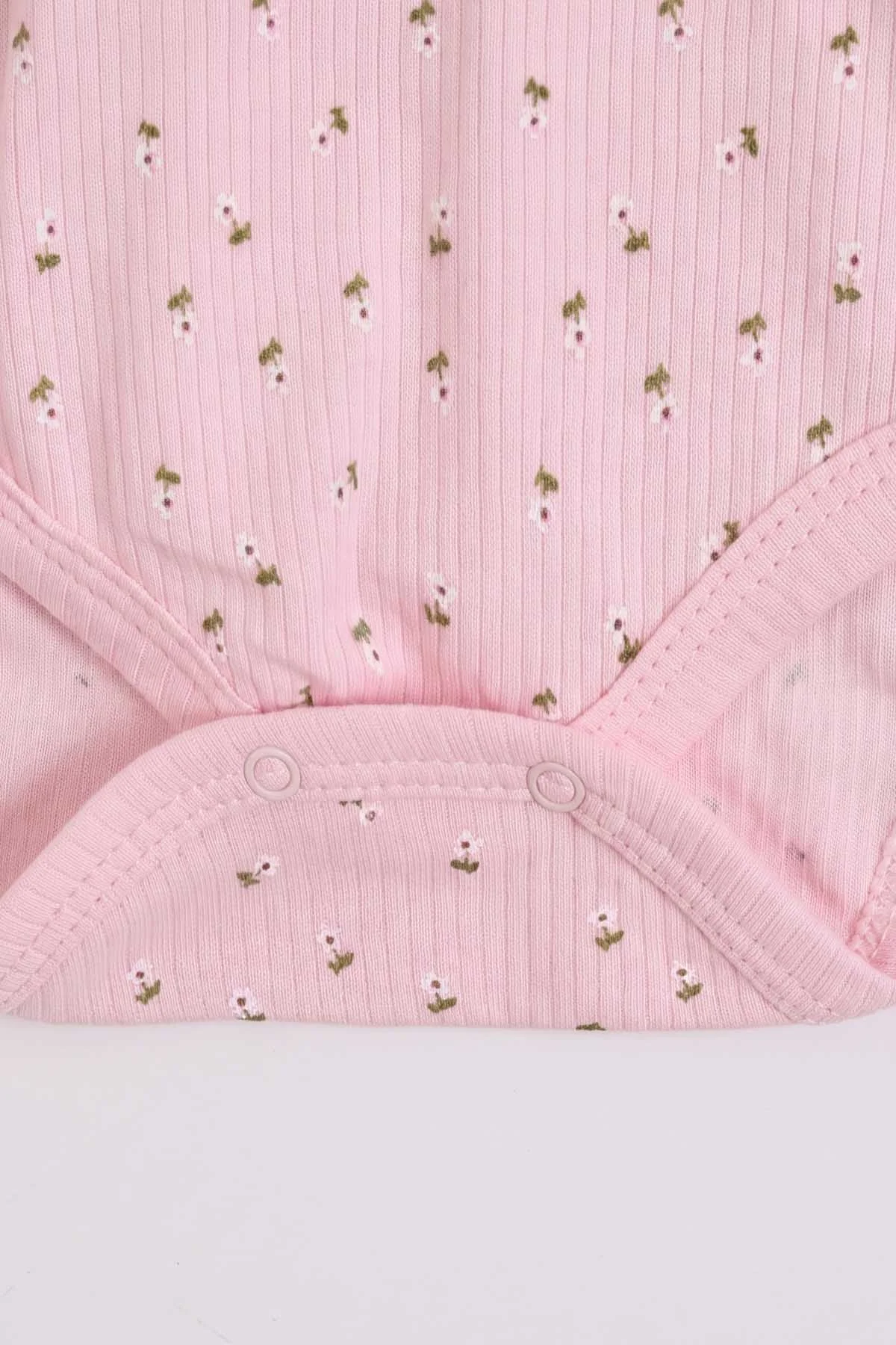 Pembe (1-3 Yaş)Çiçek Baskılı Uzun Kollu Kız Bebek & Çocuk Çıtçıtlı Badi 480289