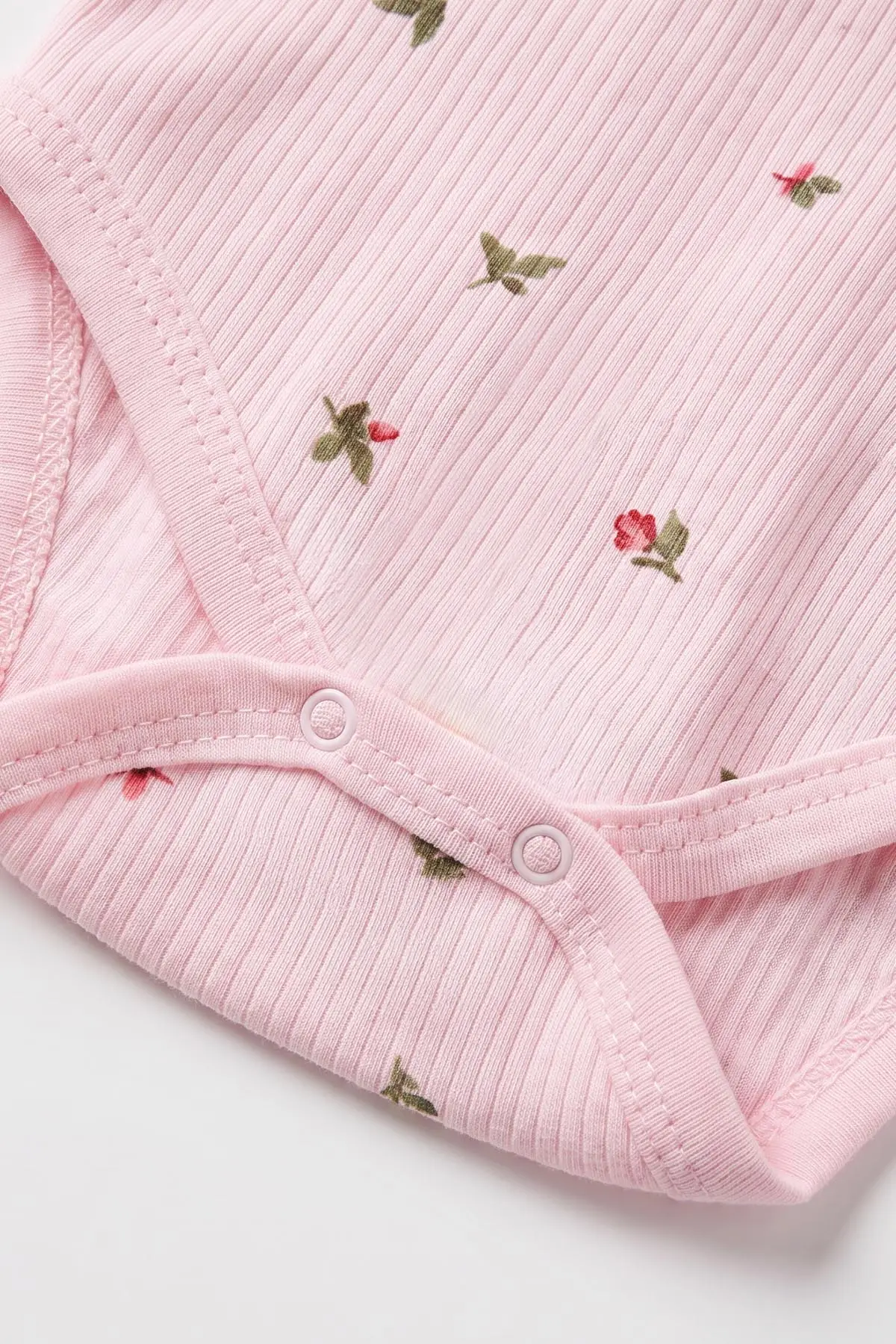 Pembe (1-3 Yaş)Lale Baskılı Uzun Kollu Kız Bebek & Çocuk Çıtçıtlı Badi 480295