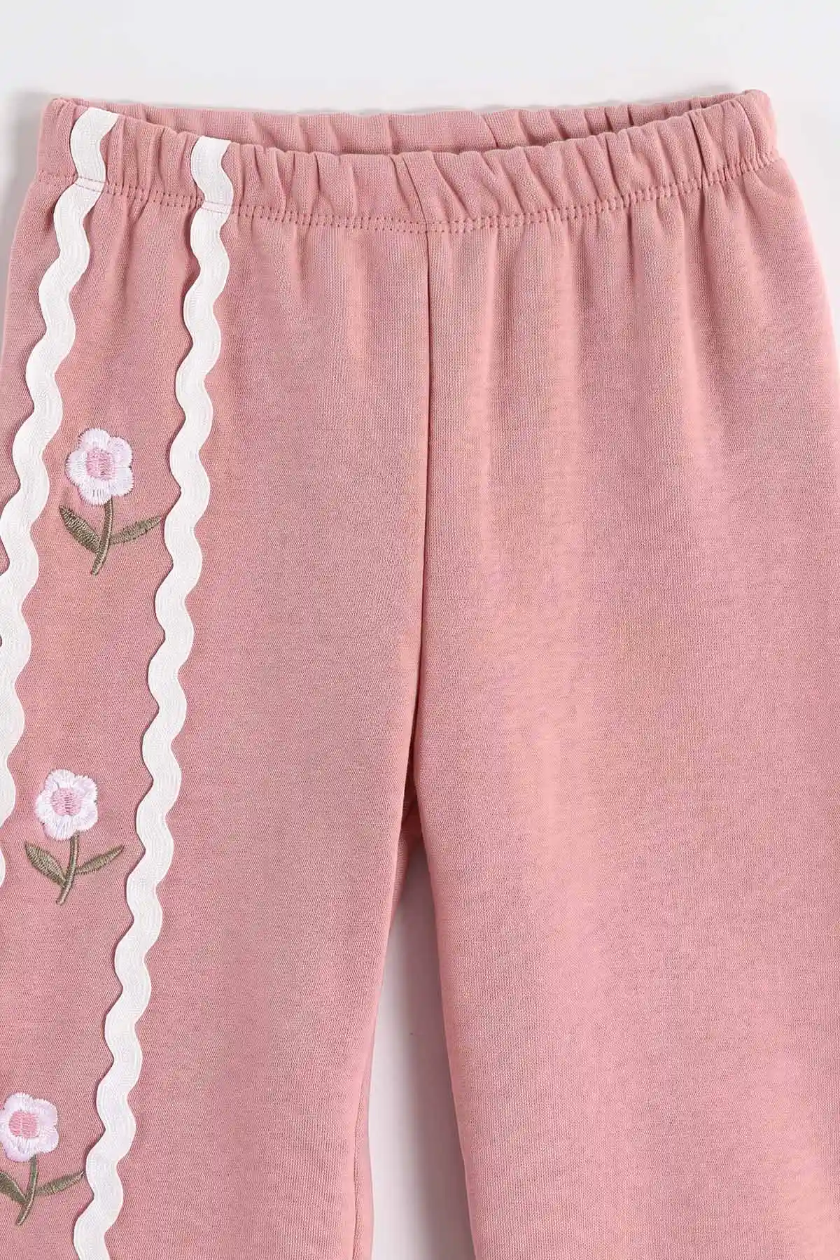 Pembe (1-4 Yaş) 3 Çiçek Nakışlı Şeritli 3 İp Şardonlu Kız Çocuk&Bebek Kışlık Takım 495018