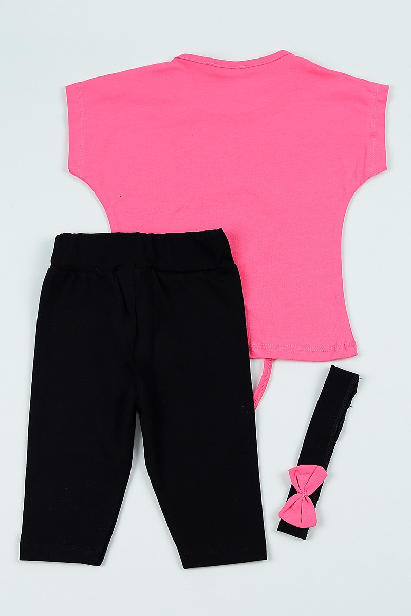 Pembe (1-4 yaş) Baskılı Bel Bağlamalı Kız Çocuk Takım 102837