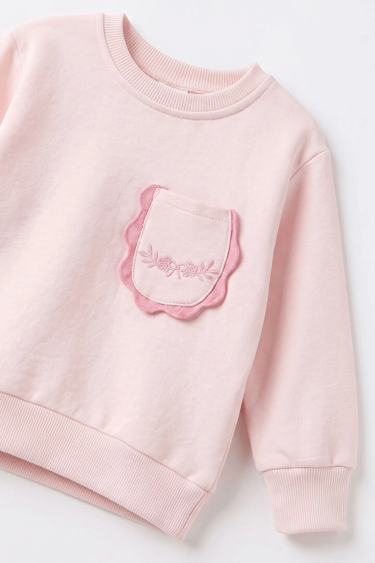 Pembe (1-4 Yaş) Cebi Fiyonk Nakışlı 3 İp Şardonlu Kız Çocuk Kışlık Takım 494685
