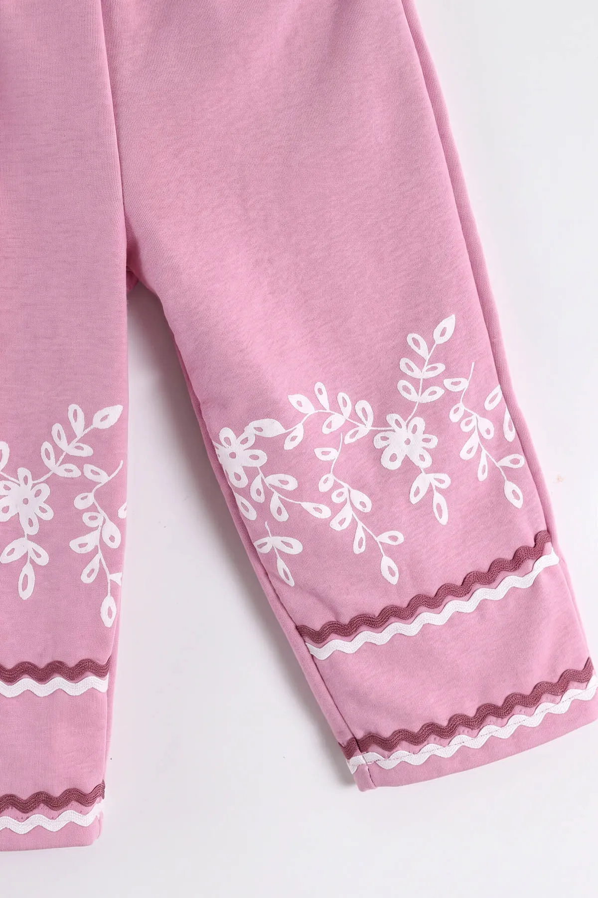 Pembe (1-4 Yaş) Çiçek Baskılı Fırfır Detaylı 3 İp Şardonlu Kız Bebek&Çocuk Kışlık Takım 494929