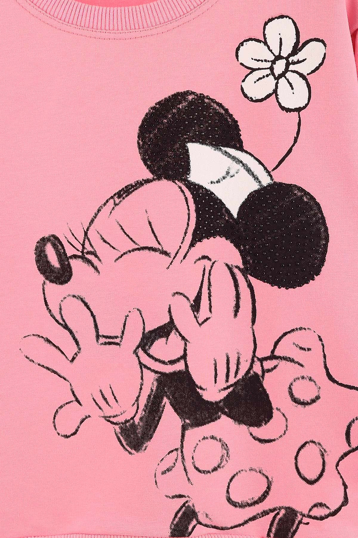Pembe (1-4 Yaş) Çiçekli Fare Baskılı Kız Bebek Sweat 155275