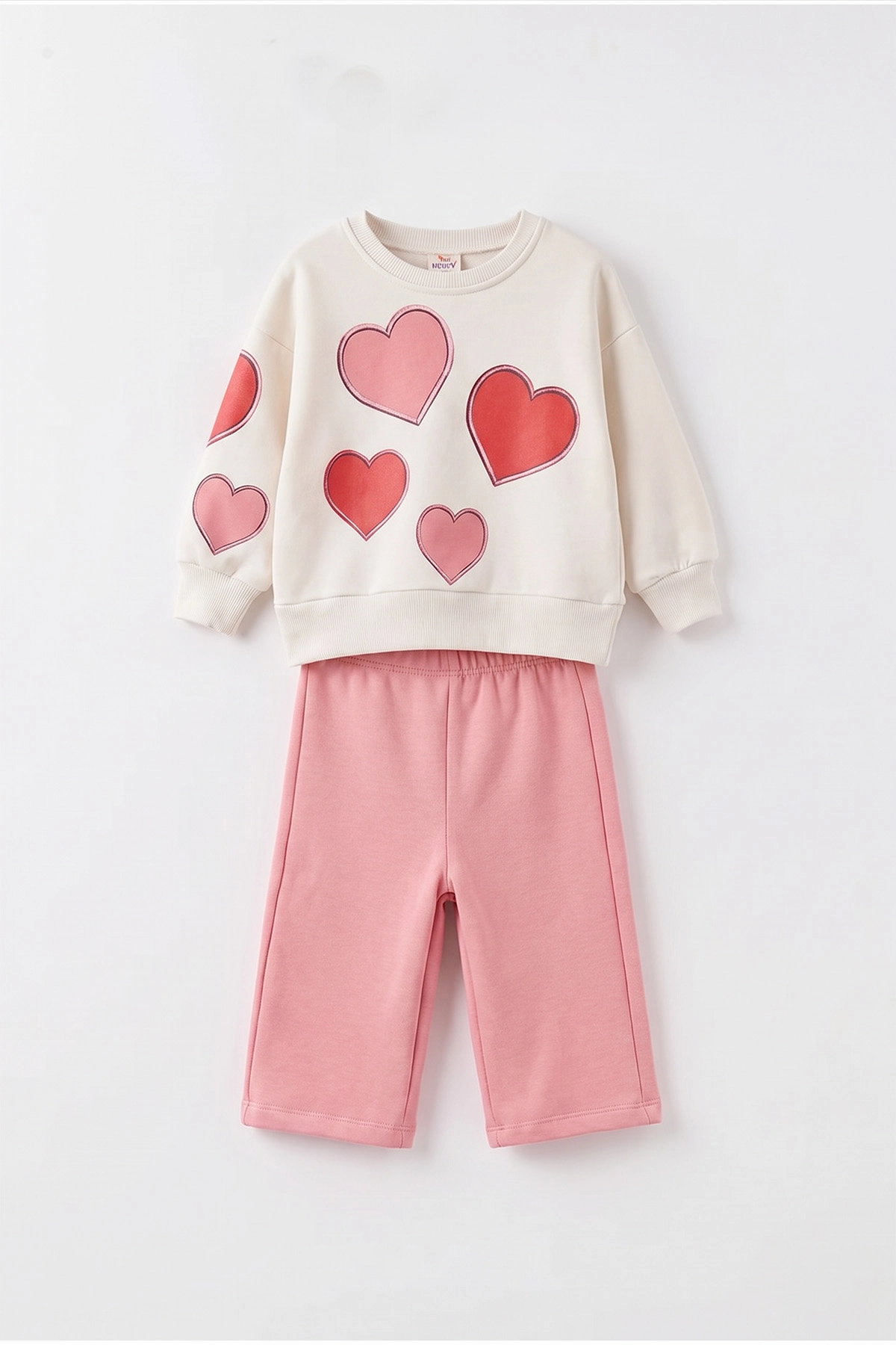 Pembe (1-4 Yaş) Kalp Baskılı 3 İp Şardonlu Kız Bebek&Çocuk Kışlık Takım 500502
