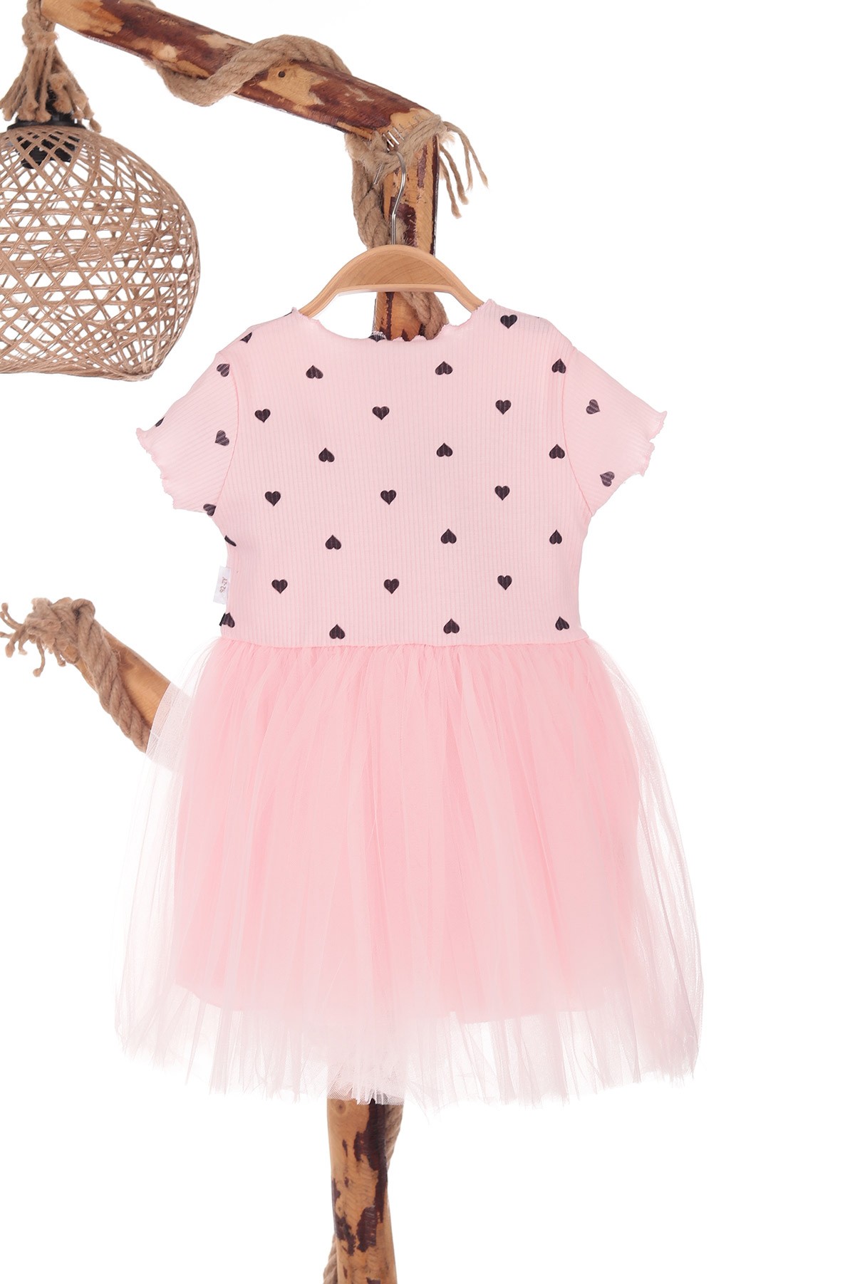 Pembe (1-4 Yaş) Kalp Baskılı Tüllü Kız Çocuk Elbise 171325