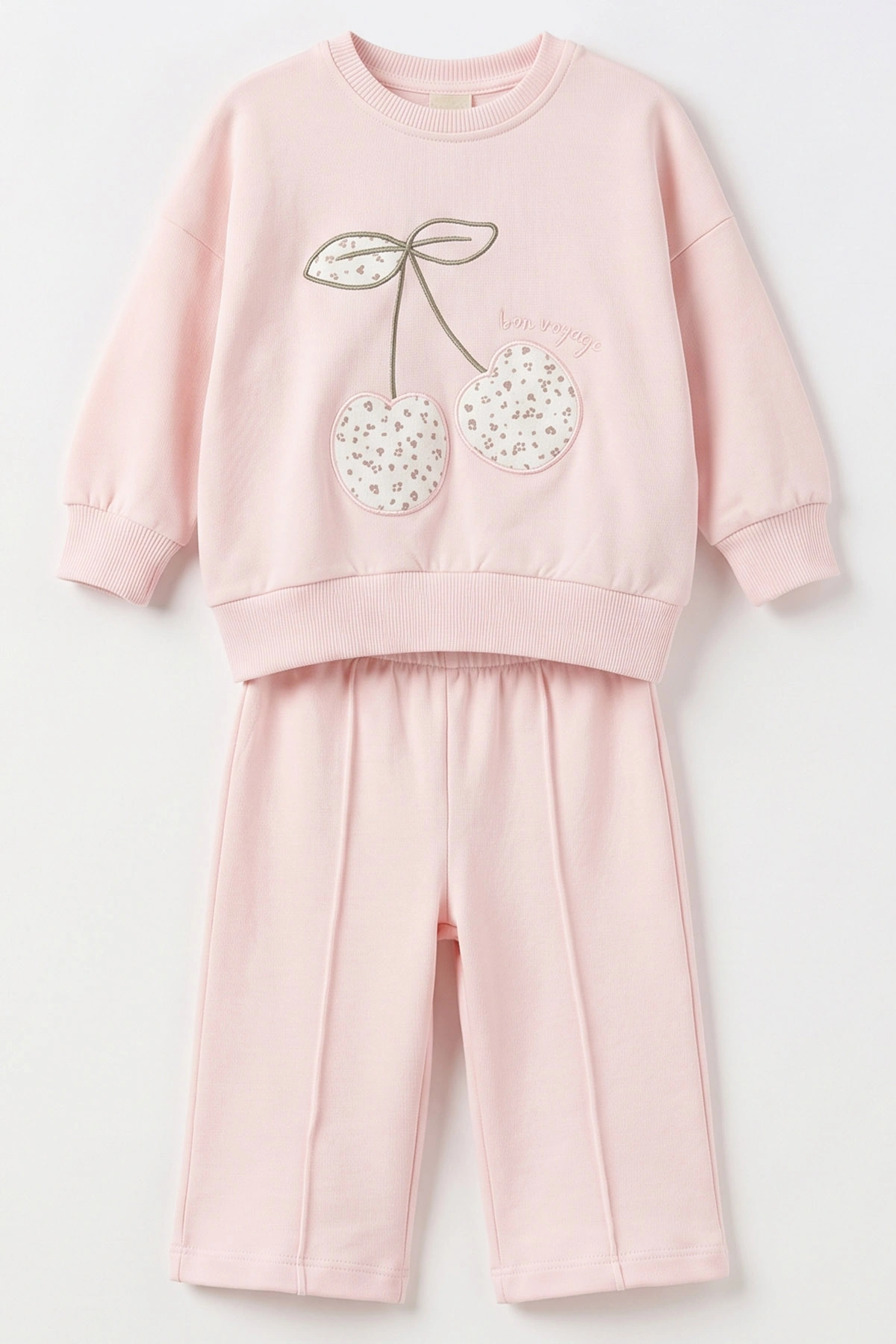 Pembe (1-4 Yaş) Kiraz Nakışlı Alt Çimalı 2 İp Kız Çocuk&Bebek 2'li Takım 495240