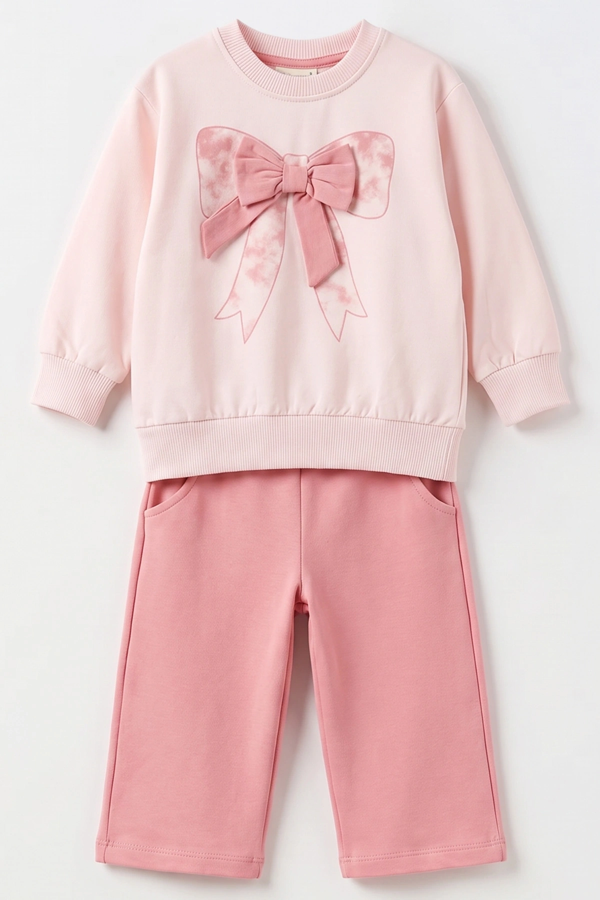 Pembe (1-4 Yaş) Kurdela Nakışlı 2 İp Kız Çocuk&Bebek 2'li Takım 495271