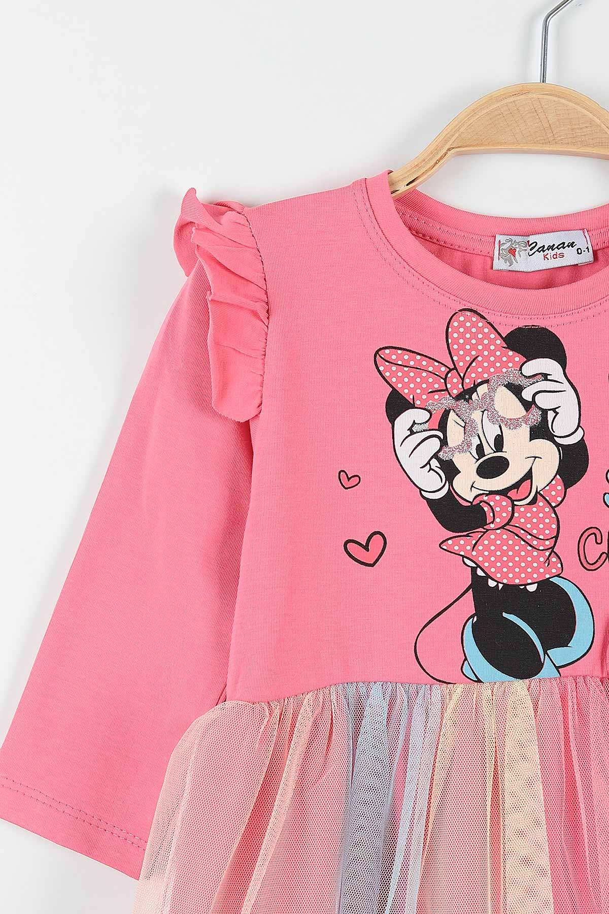 Pembe (1-4 Yaş) Minnie Mouse Baskılı Kız Çocuk Elbise 174907