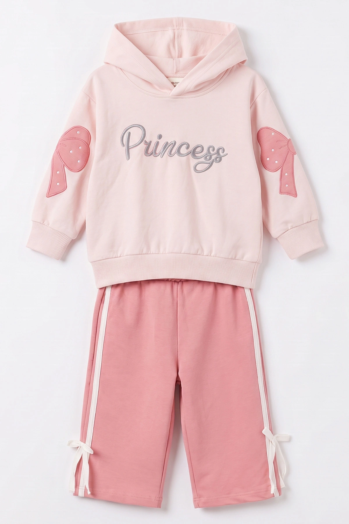 Pembe (1-4 Yaş) Princess Nakışlı Kapüşonlu Sweatli  2 İp Kız Çocuk&Bebek 2'li Takım 495244