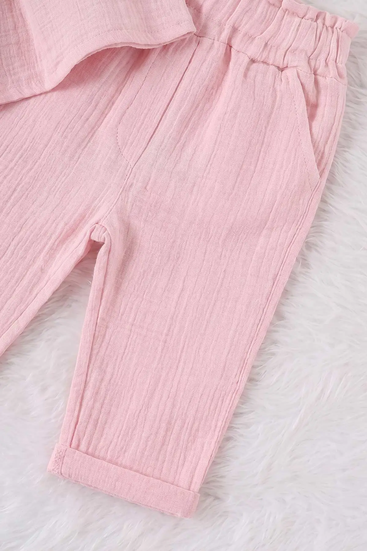 Pembe (1-4 Yaş) Yakası Dantelli Düğmeli Kız Çocuk Takım 468558