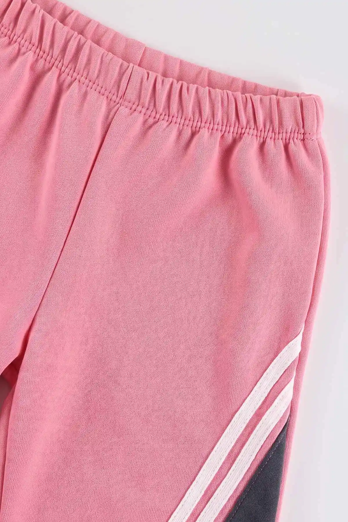 Pembe (1-4 Yaş)Over Baskılı Garnili Şerit Çizgili Kız Çocuk Takım 476829