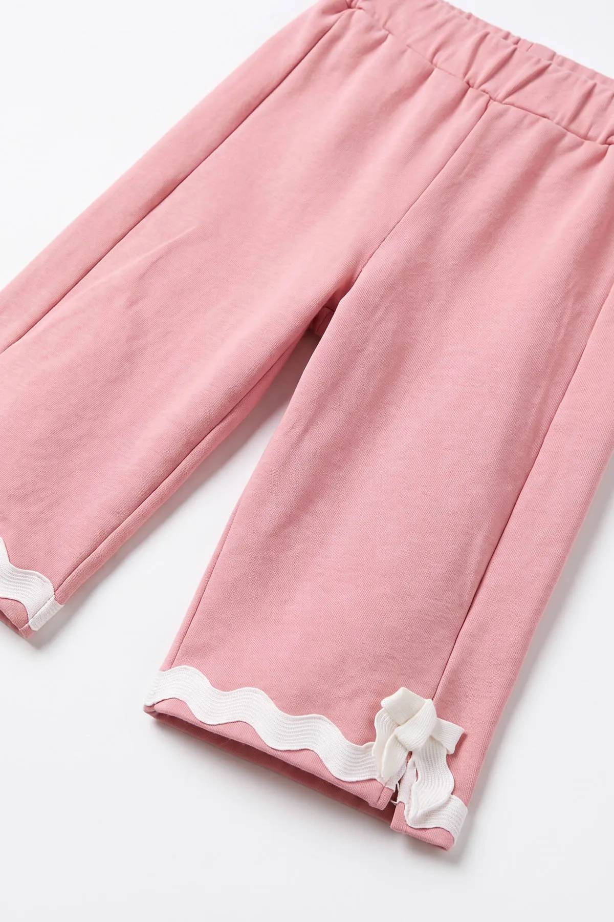Pembe (1-4 Yaş)Yaka Paçası Dantelli Fiyonklu İki İp Kız Çocuk Takım 477766