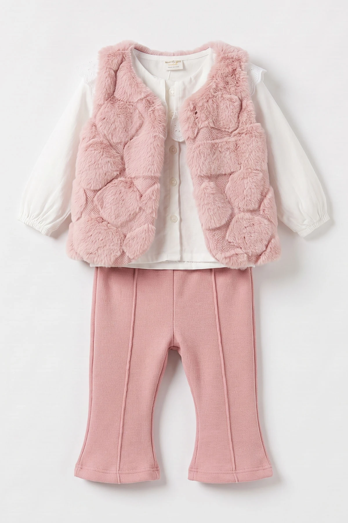 Pembe (1-4 Yaş)Yakası Dantelli Badili Peluş Yelekli Alt Şardonlu Kız Çocuk&Bebek 3'lü Takım 495194