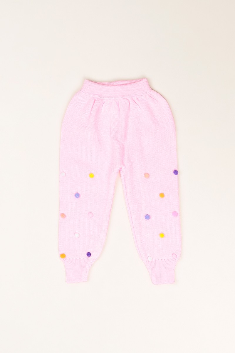 Pembe (1-4Yaş)Ponponlu Kız Çocuk Triko Tayt Pantolon 82202