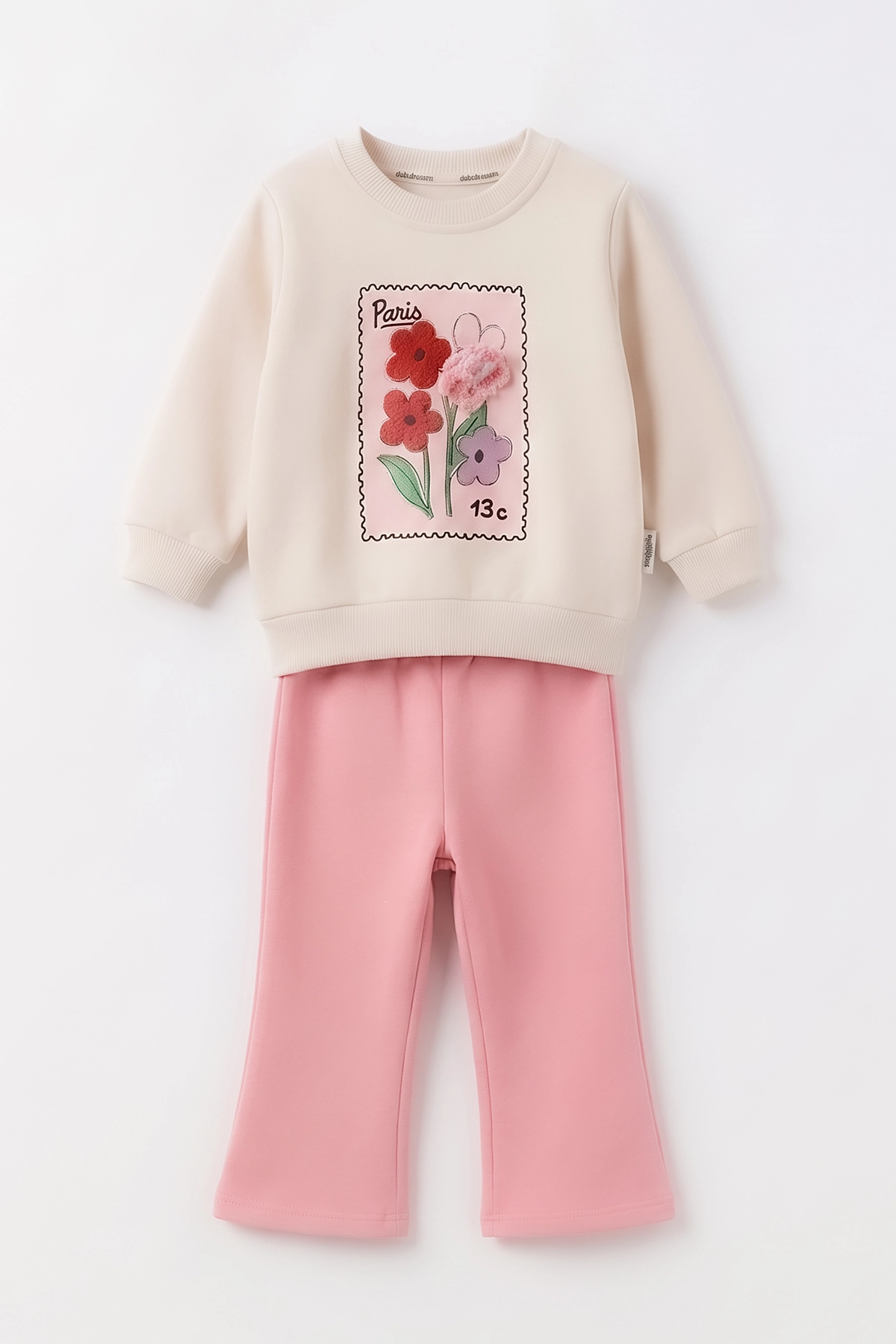 Pembe (1-5 Yaş) 3 ip Şardonlu Sweat Pantolon Kız Çocuk Kışlık Takım 495855