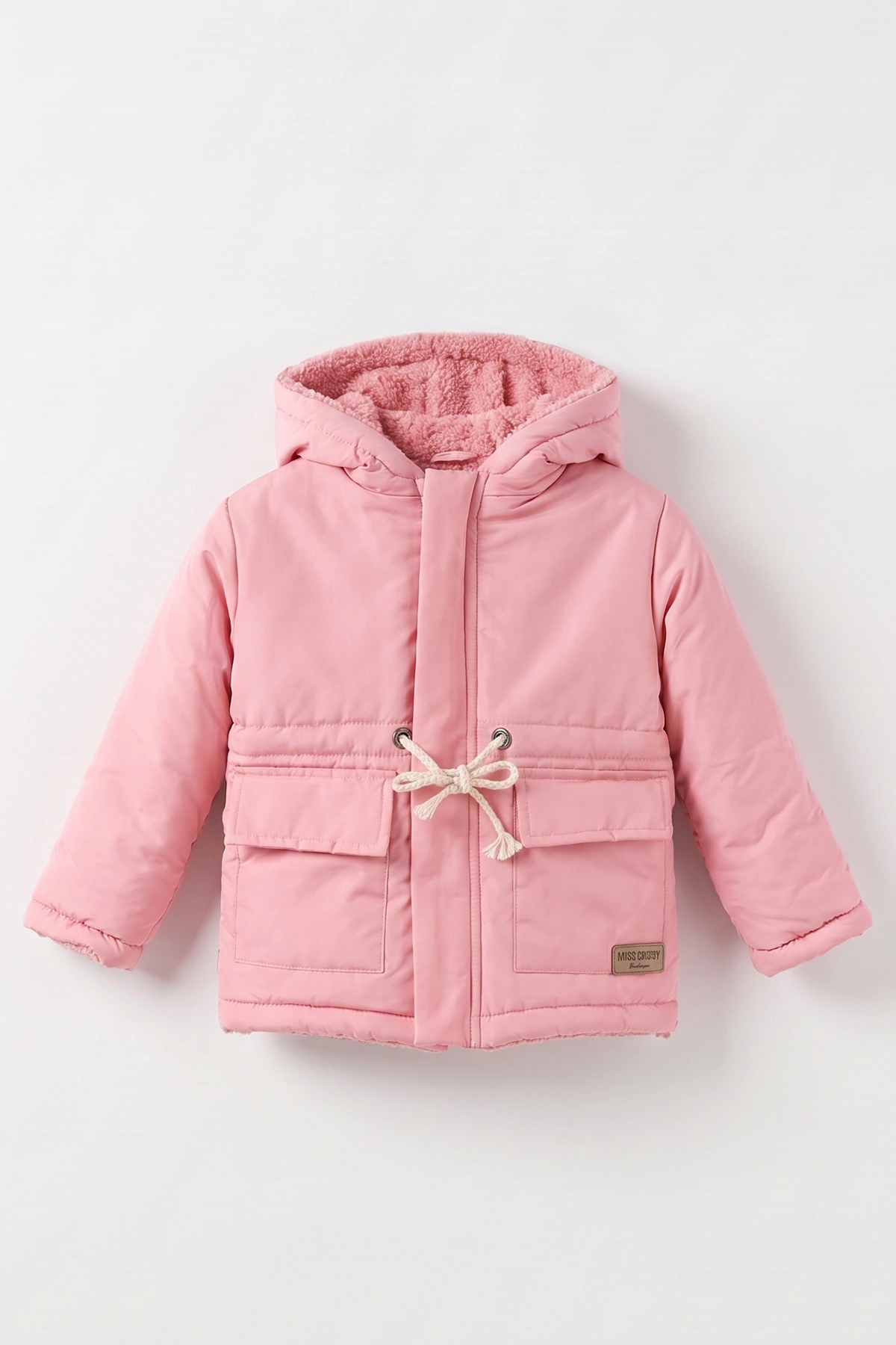 Pembe (1-5 Yaş) Belden İpli Kapüşonlu Kız Çocuk Mont 495816