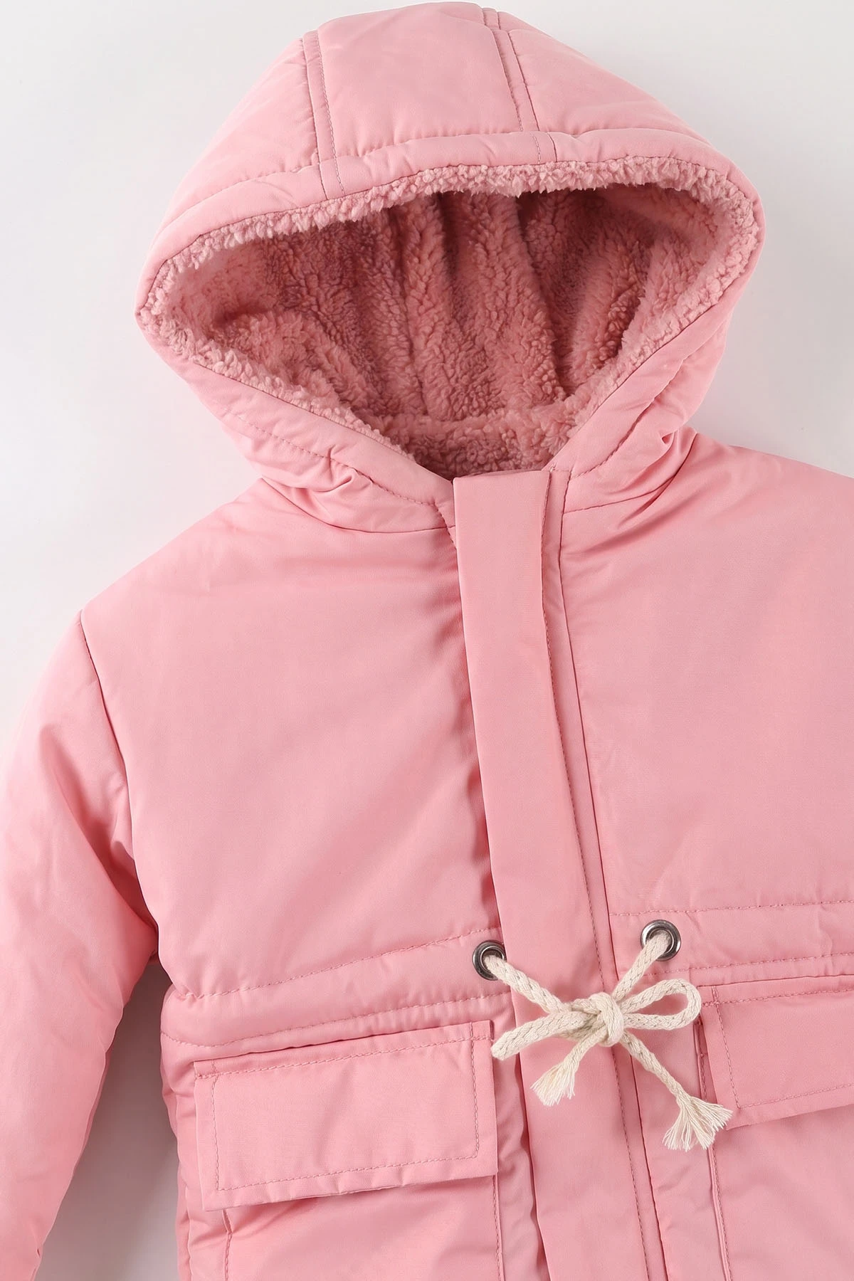 Pembe (1-5 Yaş) Belden İpli Kapüşonlu Kız Çocuk Mont 495816
