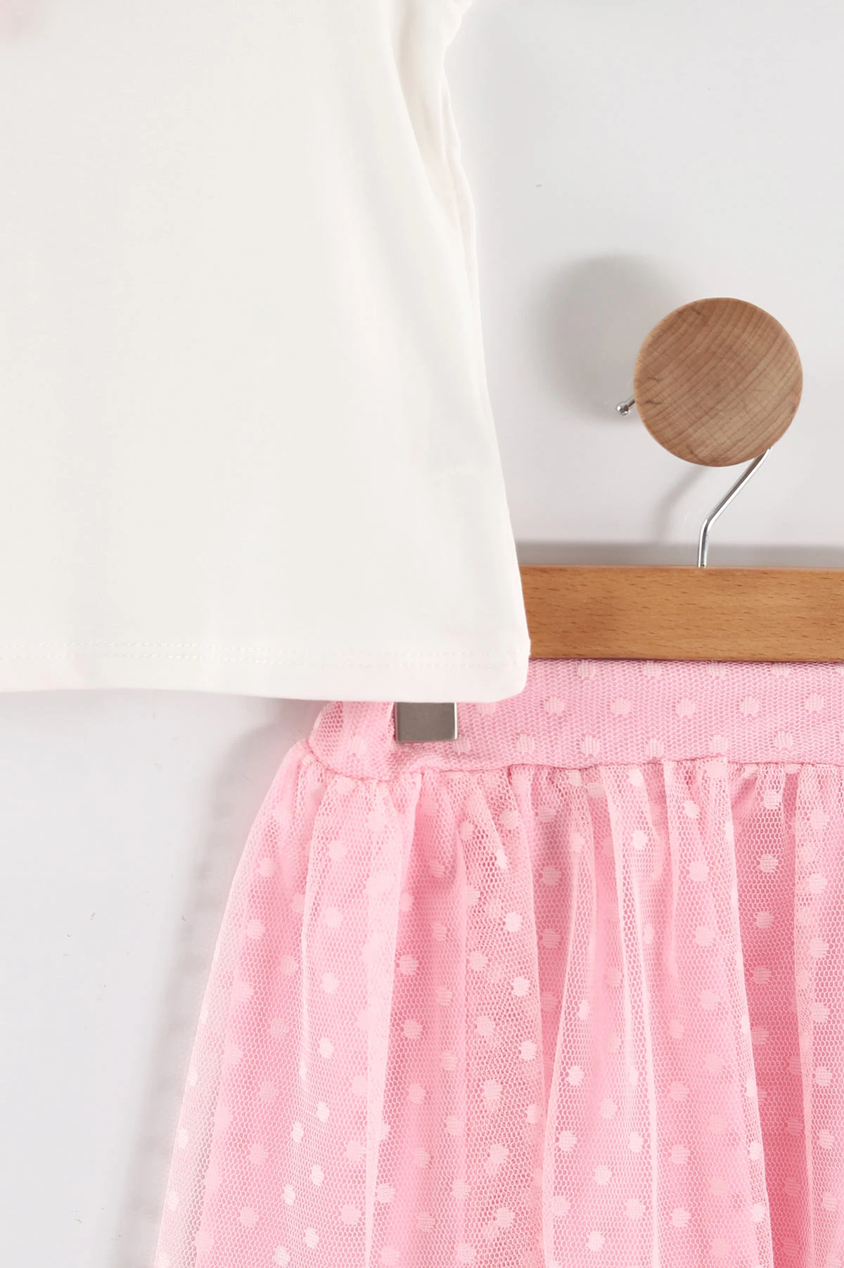 Pembe (1-5 Yaş) Çiçek Aplikeli Tişörtlü Tüllü Etekli Kız Çocuk Yazlık Takım 461296