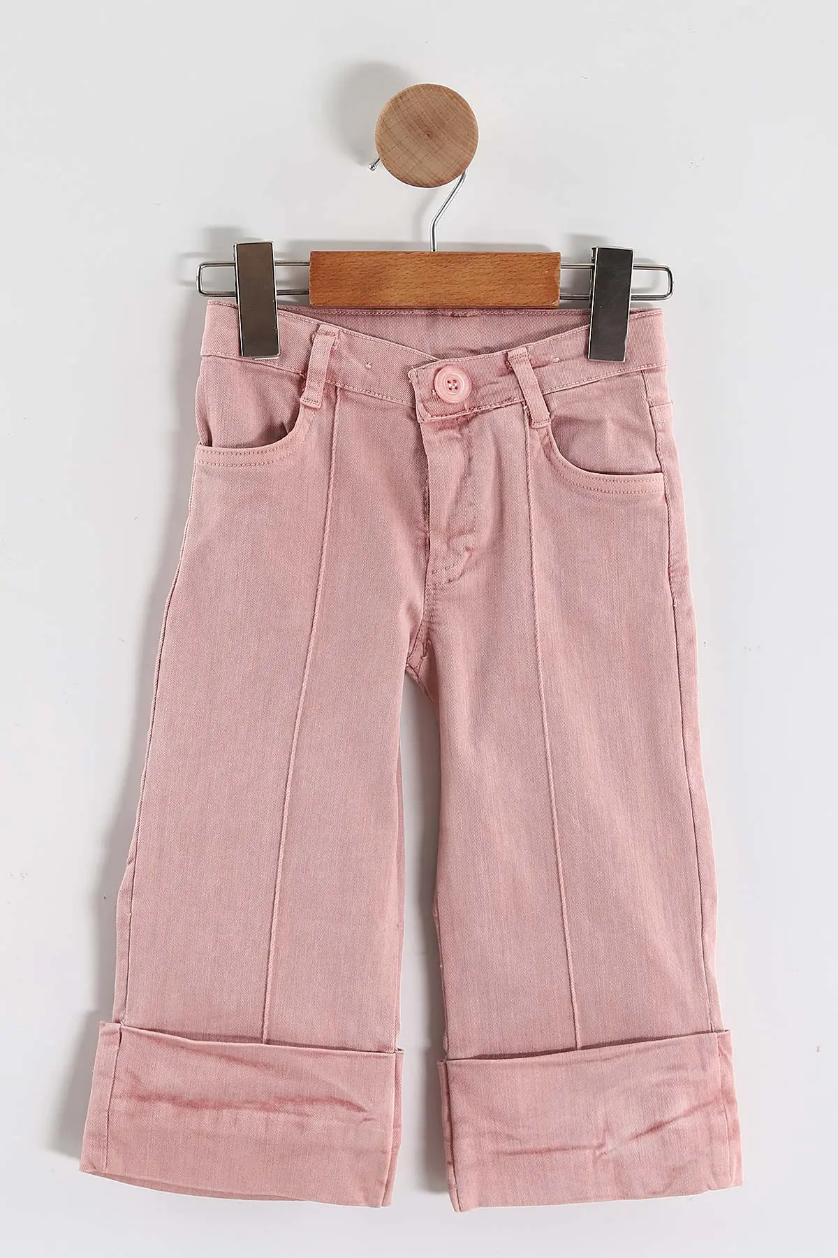 Pembe (1-5 Yaş) Çiçek Nakışlı Badili Fırfırlı Ceketli Kot Pantolonlu Kız Çocuk 3'lü Takım 443776