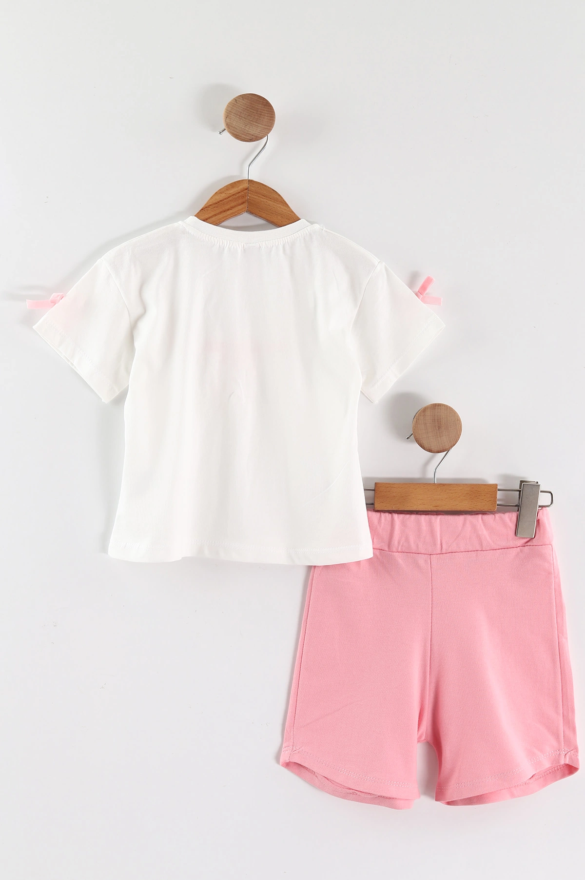Pembe (1-5 Yaş) Fiyonk Aksesuarlı Tişört ve Şortlu Kız Çocuk 2'li Takım 458444