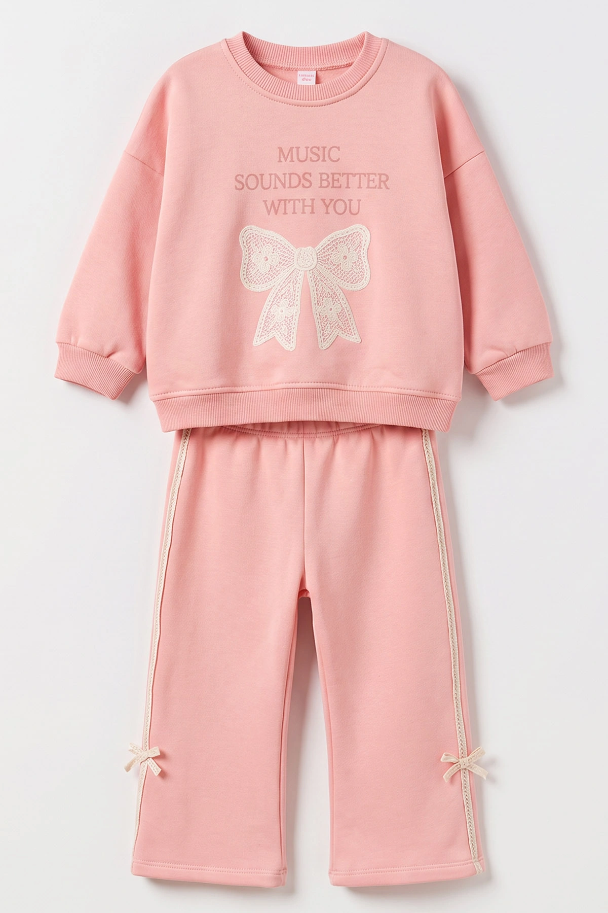 Pembe (1-5 Yaş) Fiyonk Baskılı 3 İp Şardonlu Kız Bebek&Çocuk Kışlık Takım 500083