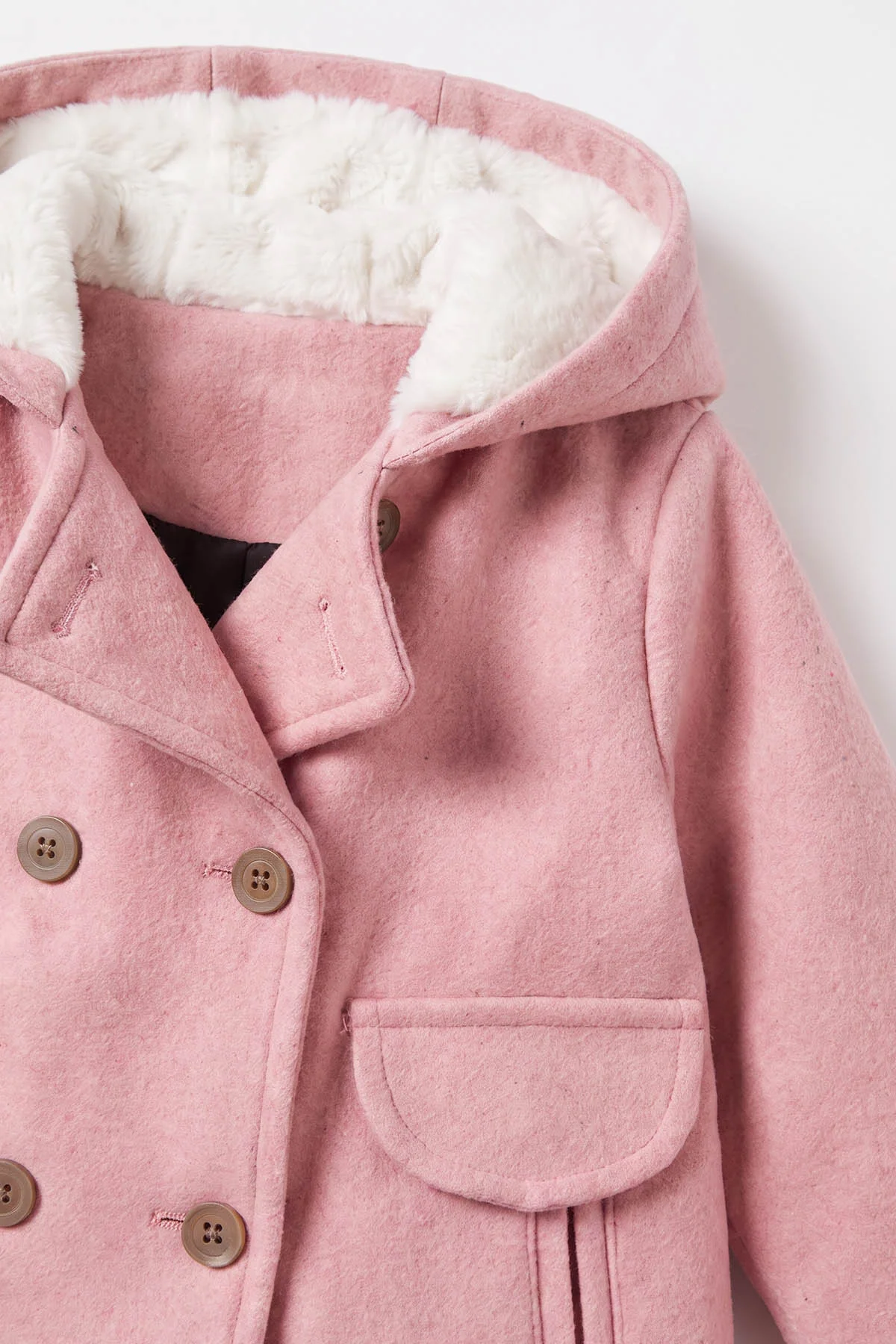 Pembe (1-5 Yaş) Fleto Cepli Kapüşonlu Kaşe Kız Bebek&Çocuk Mont 498787