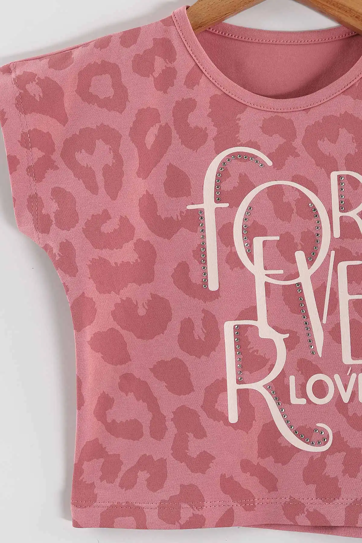 Pembe (1-5 Yaş) For Love Taş Baskılı  Tensel Pantolonlu Kız Çocuk Yazlık Takım 436640