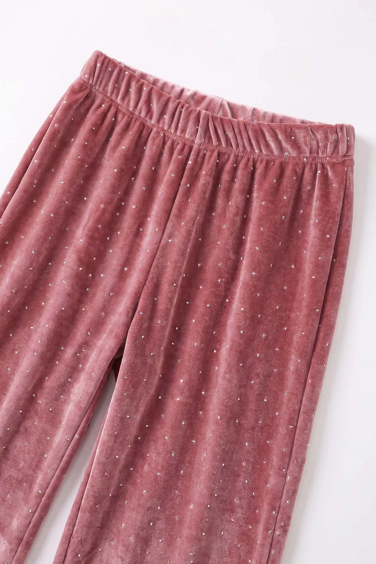 Pembe (1-5 Yaş) Kadife Taşlı Fiyonklu Kız Çocuk Takım 488972