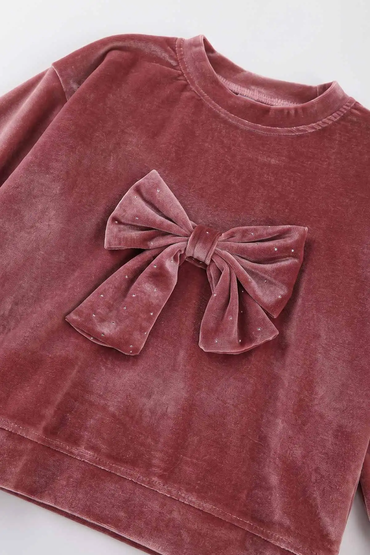 Pembe (1-5 Yaş) Kadife Taşlı Fiyonklu Kız Çocuk Takım 488972