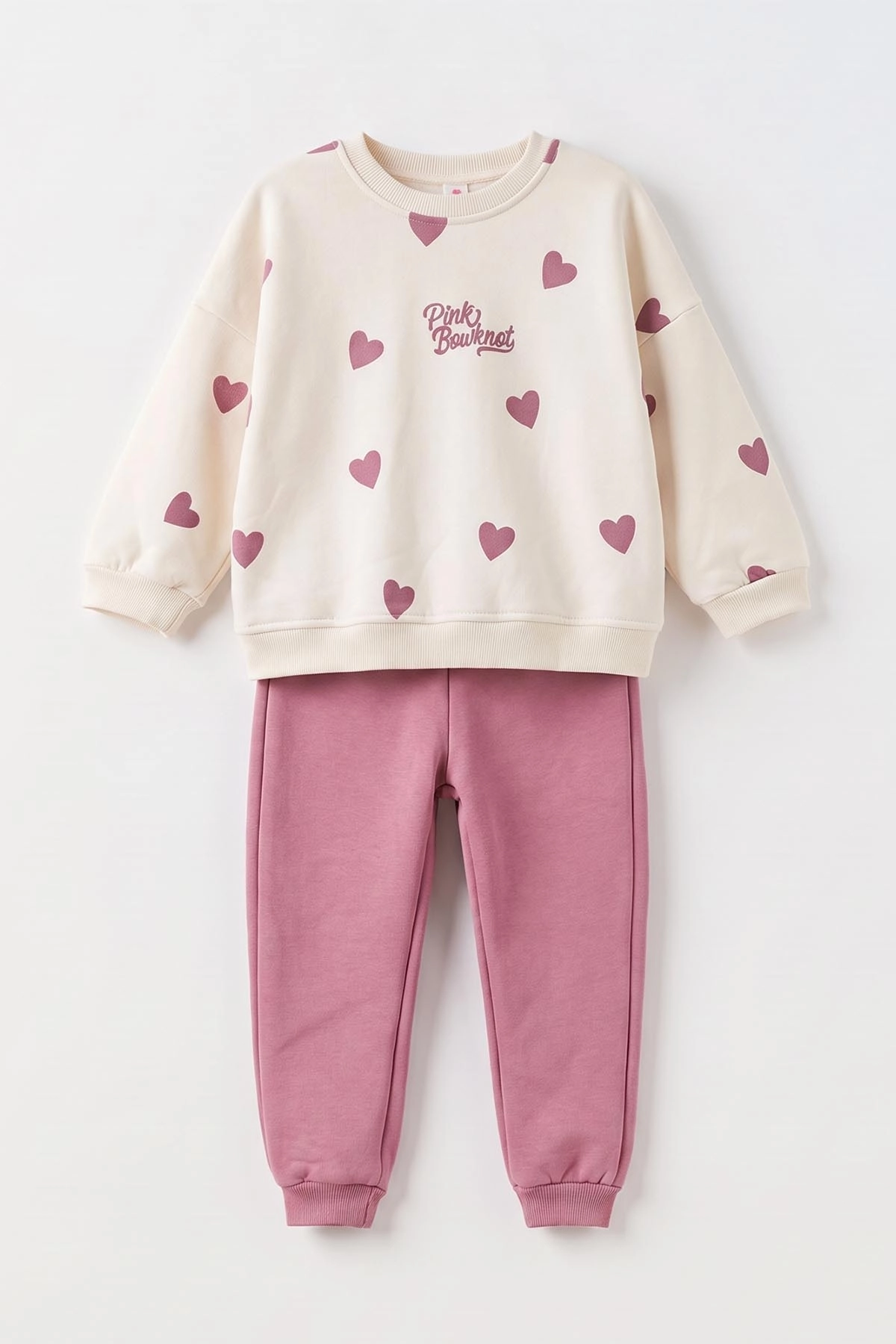 Pembe (1-5 Yaş) Kalp Baskılı 3 İp Şardonlu Kız Bebek&Çocuk Kışlık Takım 499369