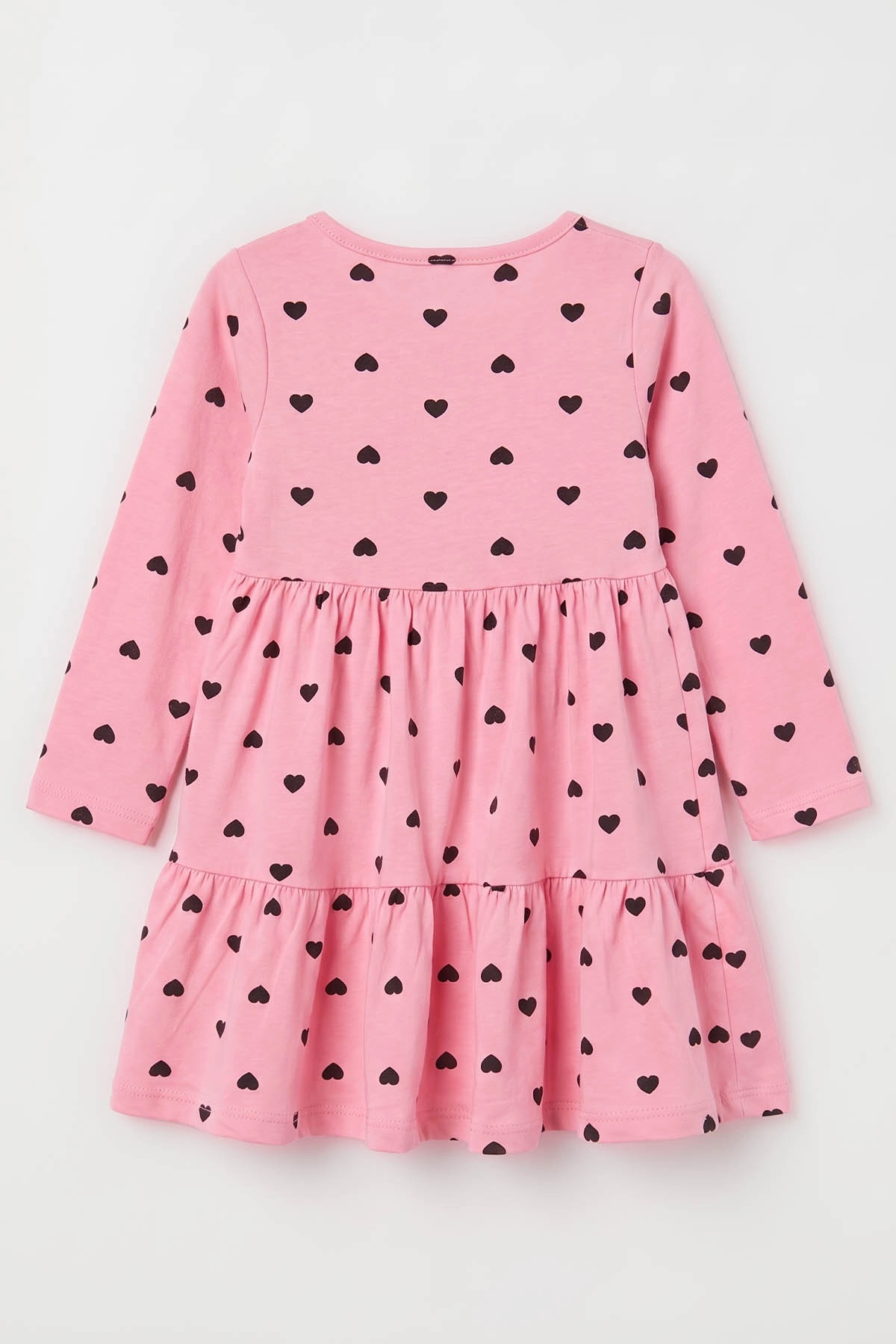Pembe (1-5 Yaş) Kalp Baskılı Düğmeli   Uzun Kol Kız Çocuk Elbise 475784