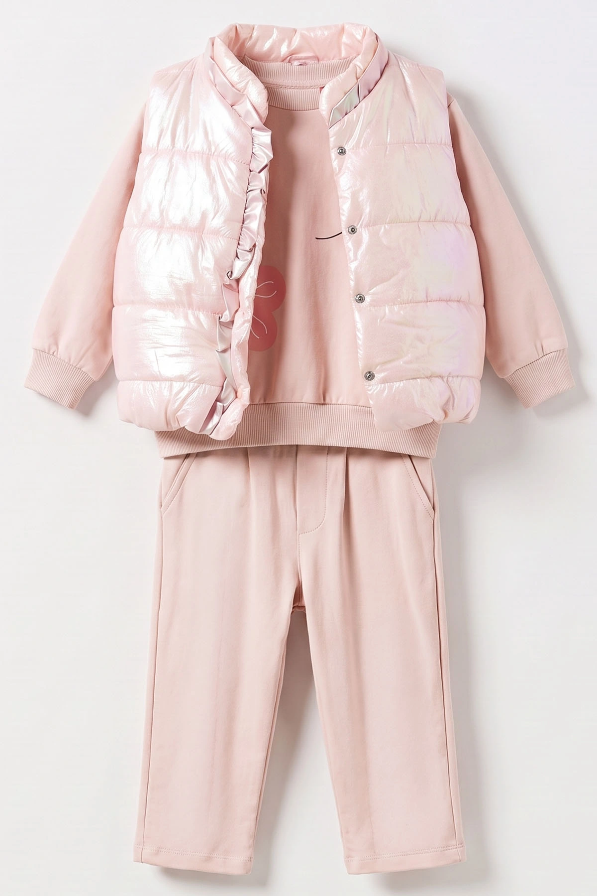 Pembe (1-5 Yaş) Parlak Şişme Yelekli 2 ip Kız Çocuk 3'lü Takım 473216