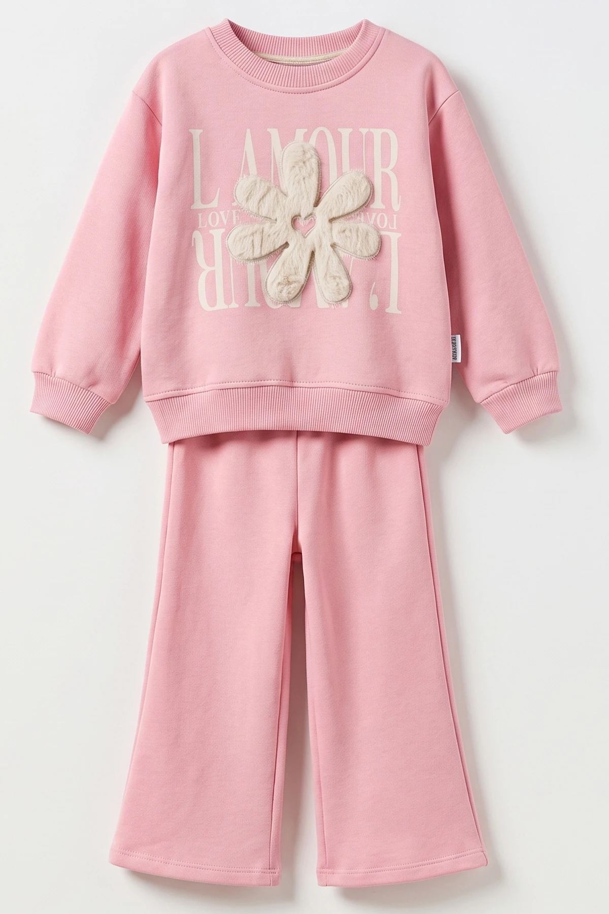 Pembe (1-5 Yaş) Peluş Aplike Nakışlı 3 İp Şardonlu Kız Çocuk Kışlık Takım 491217
