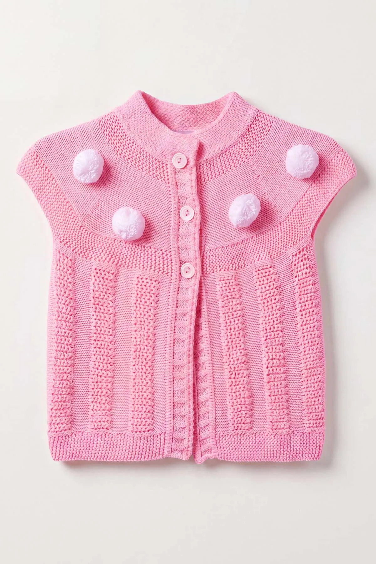 Pembe (1-5 Yaş) Ponpon Düğmeli Kız Çocuk Yelek 474185