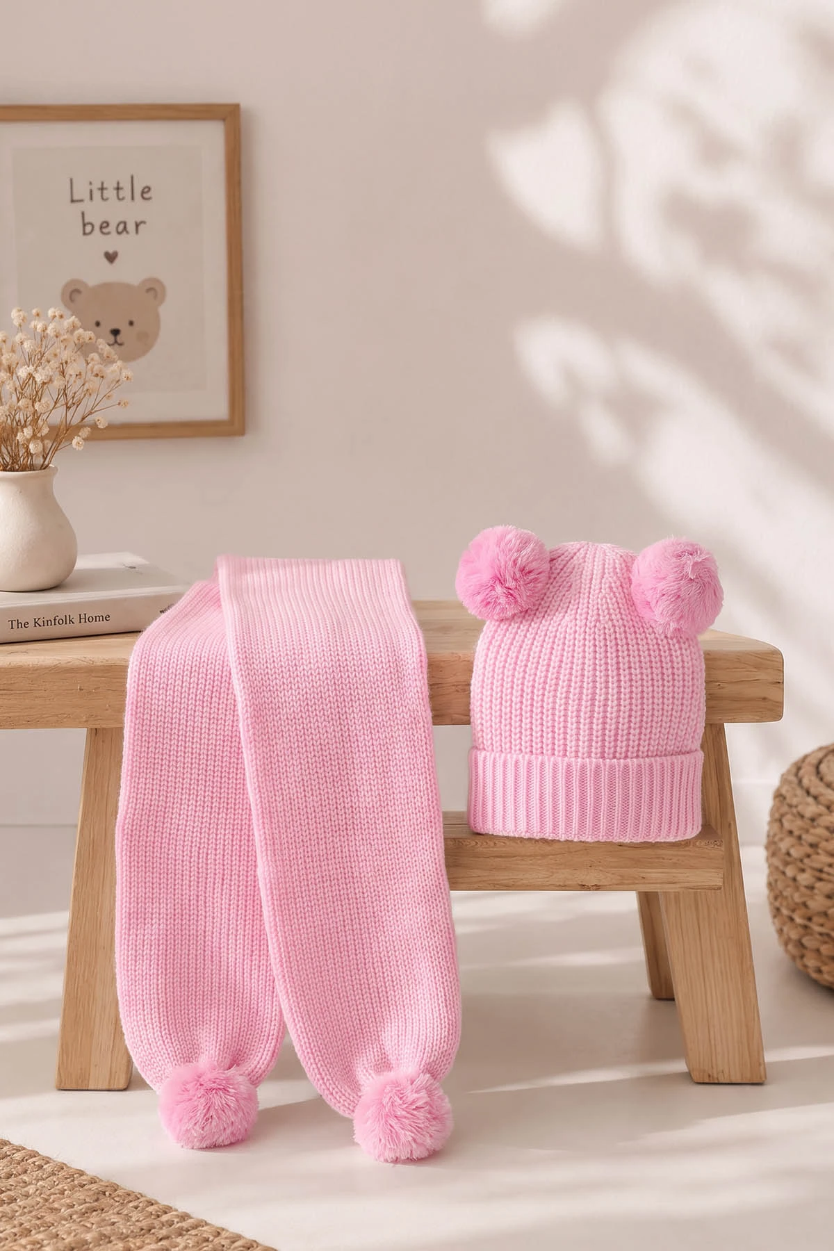 Pembe (1-5 Yaş) Ponponlu Kız  Çocuk Atkı Bere Takım 475067